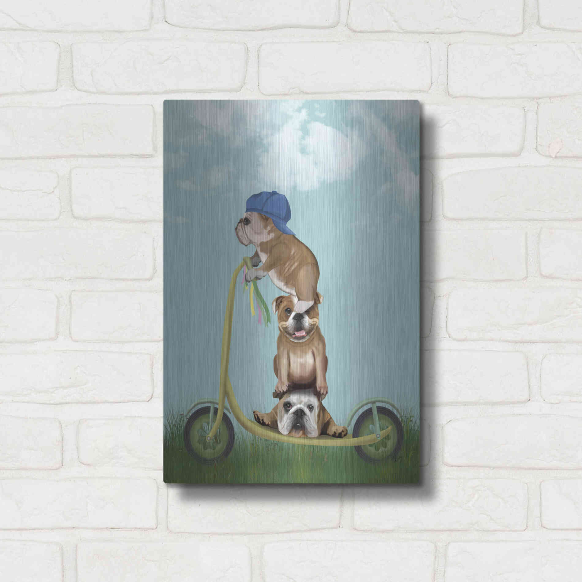 Luxe Metal Art 'English Bulldog Scooter' by Fab Funky Metal Wall Art,12x16