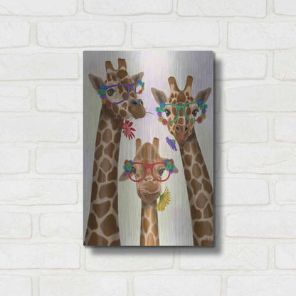 Luxe Metal Art 'Giraffe and Flower Glasses, Trio' by Fab Funky Metal Wall Art,12x16