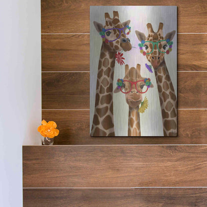 Luxe Metal Art 'Giraffe and Flower Glasses, Trio' by Fab Funky Metal Wall Art,12x16