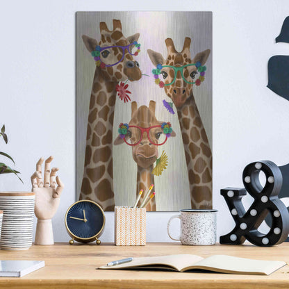 Luxe Metal Art 'Giraffe and Flower Glasses, Trio' by Fab Funky Metal Wall Art,12x16