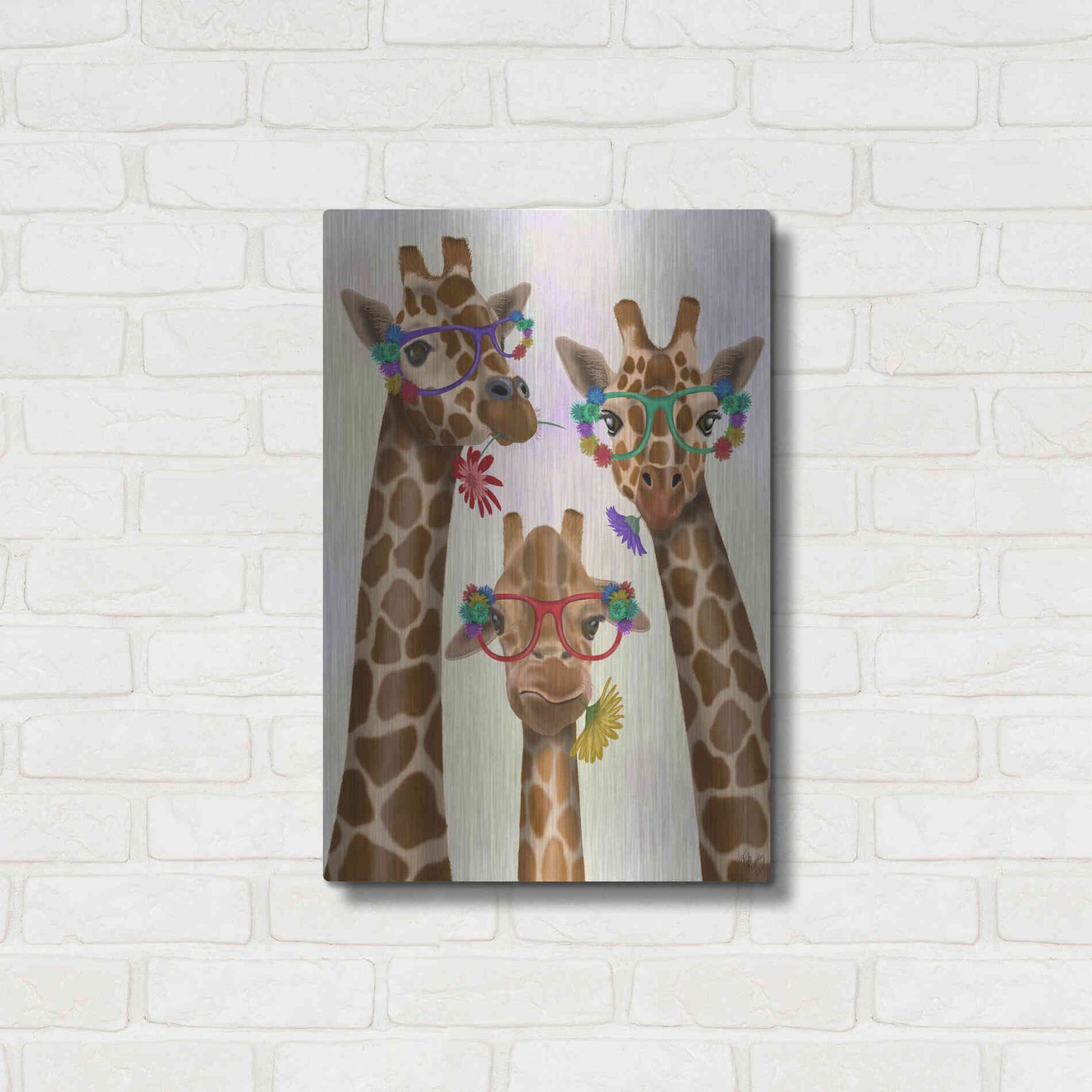 Luxe Metal Art 'Giraffe and Flower Glasses, Trio' by Fab Funky Metal Wall Art,16x24