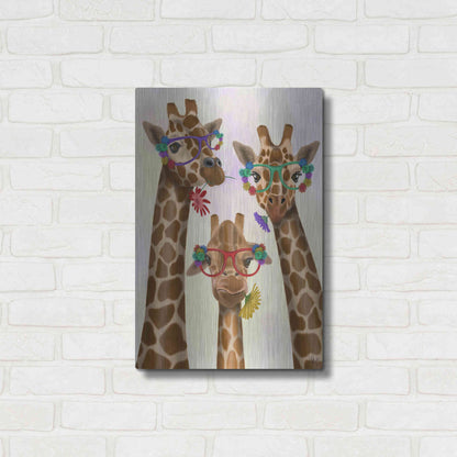 Luxe Metal Art 'Giraffe and Flower Glasses, Trio' by Fab Funky Metal Wall Art,16x24