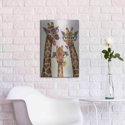 Luxe Metal Art 'Giraffe and Flower Glasses, Trio' by Fab Funky Metal Wall Art,16x24
