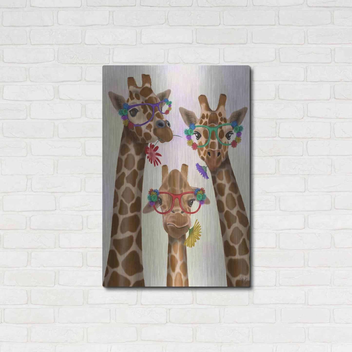 Luxe Metal Art 'Giraffe and Flower Glasses, Trio' by Fab Funky Metal Wall Art,24x36