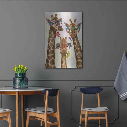 Luxe Metal Art 'Giraffe and Flower Glasses, Trio' by Fab Funky Metal Wall Art,24x36