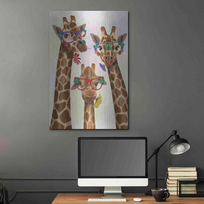Luxe Metal Art 'Giraffe and Flower Glasses, Trio' by Fab Funky Metal Wall Art,24x36