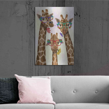 Luxe Metal Art 'Giraffe and Flower Glasses, Trio' by Fab Funky Metal Wall Art,24x36