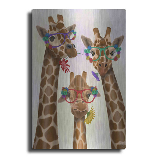 Luxe Metal Art 'Giraffe and Flower Glasses, Trio' by Fab Funky Metal Wall Art