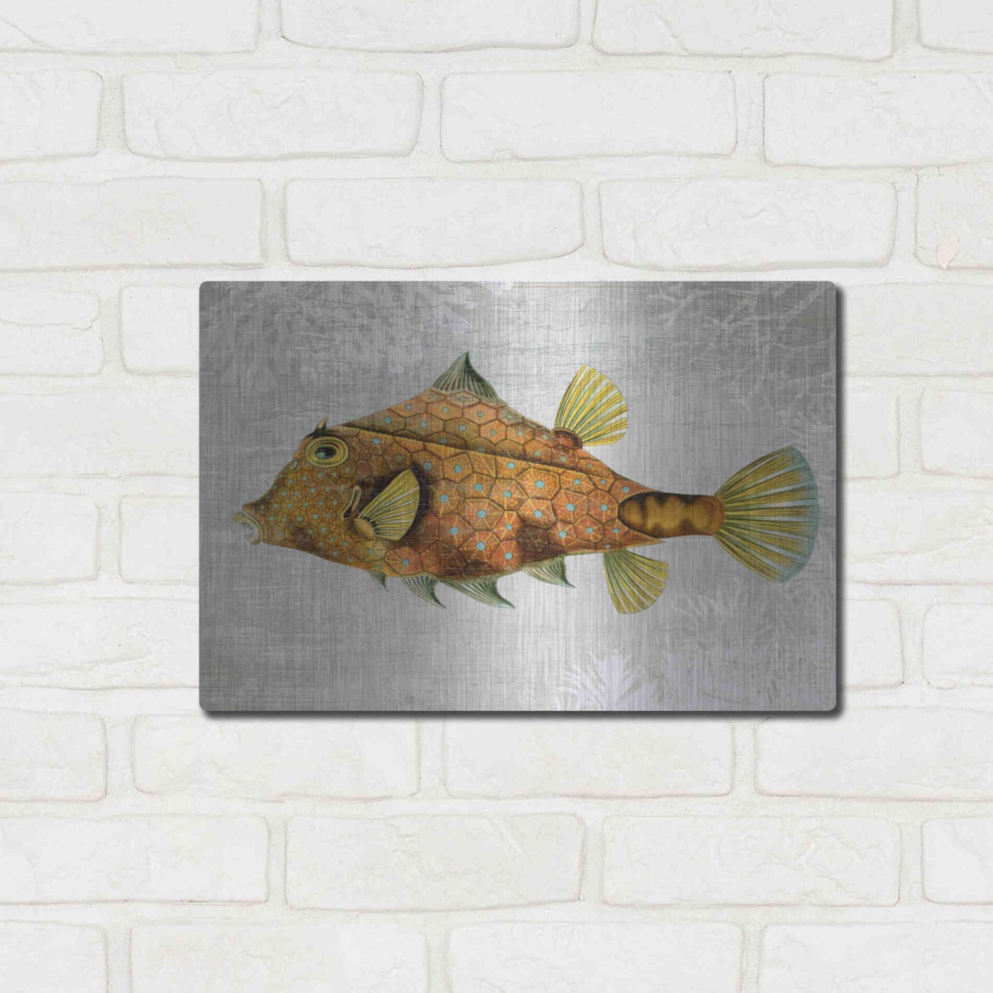 Luxe Metal Art 'Gold Turret Fish' by Fab Funky Metal Wall Art,16x12