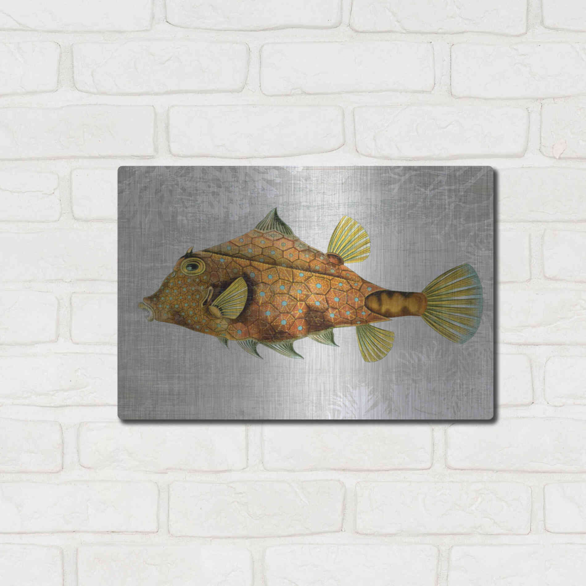 Luxe Metal Art 'Gold Turret Fish' by Fab Funky Metal Wall Art,16x12