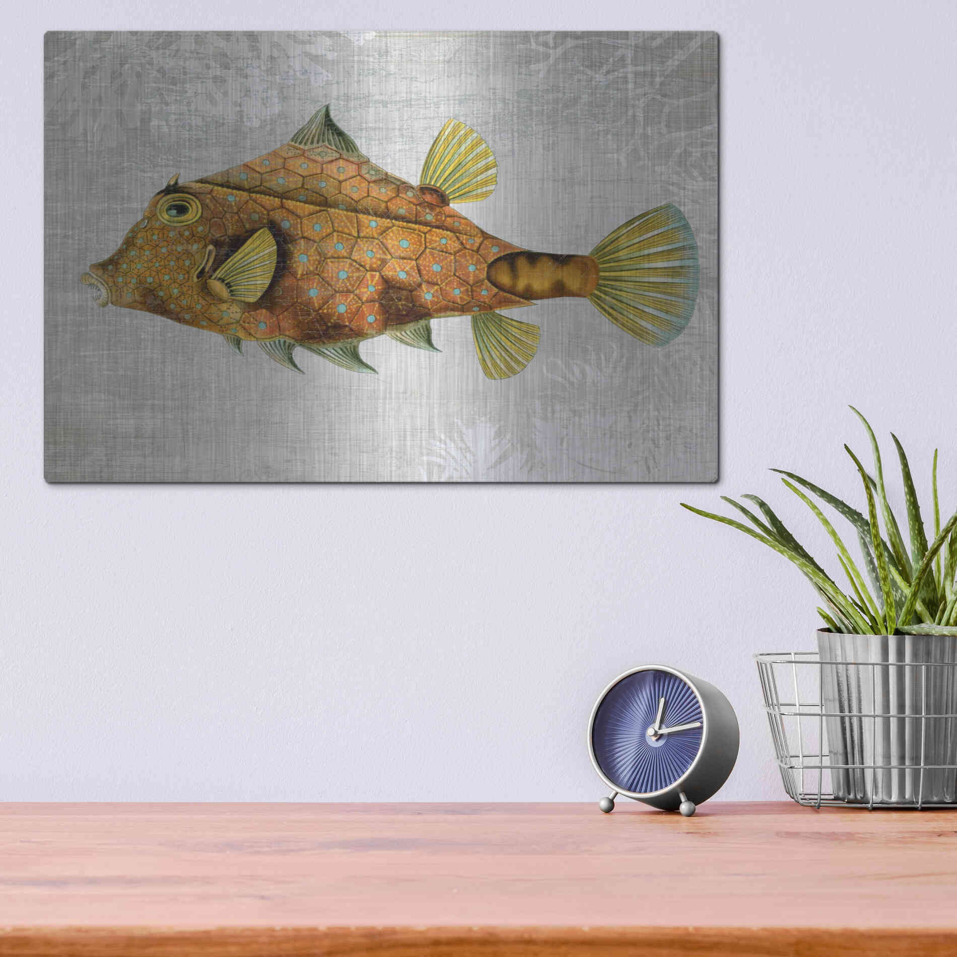 Luxe Metal Art 'Gold Turret Fish' by Fab Funky Metal Wall Art,16x12