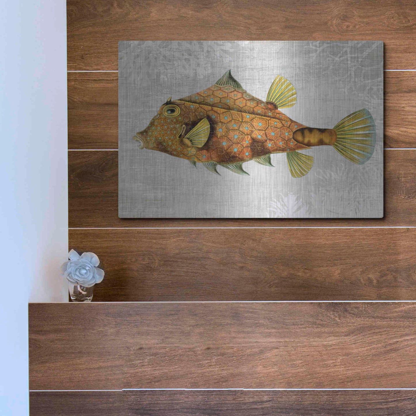 Luxe Metal Art 'Gold Turret Fish' by Fab Funky Metal Wall Art,16x12
