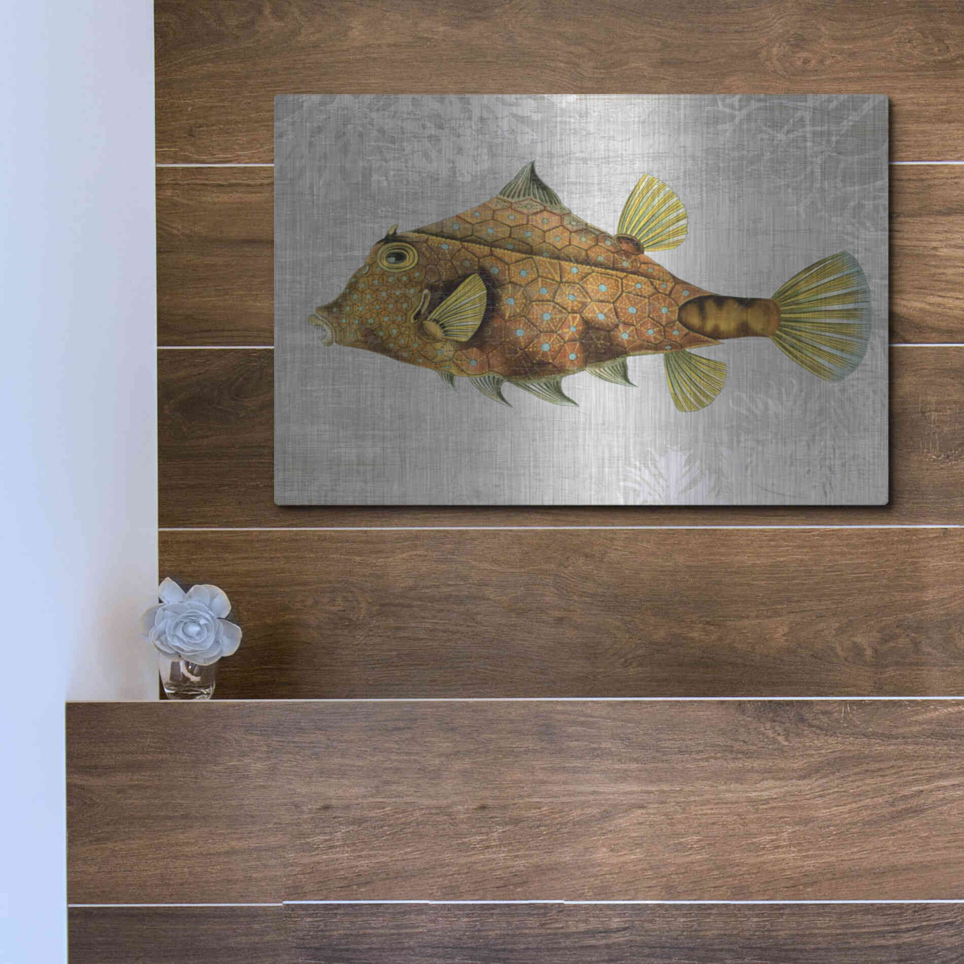 Luxe Metal Art 'Gold Turret Fish' by Fab Funky Metal Wall Art,16x12