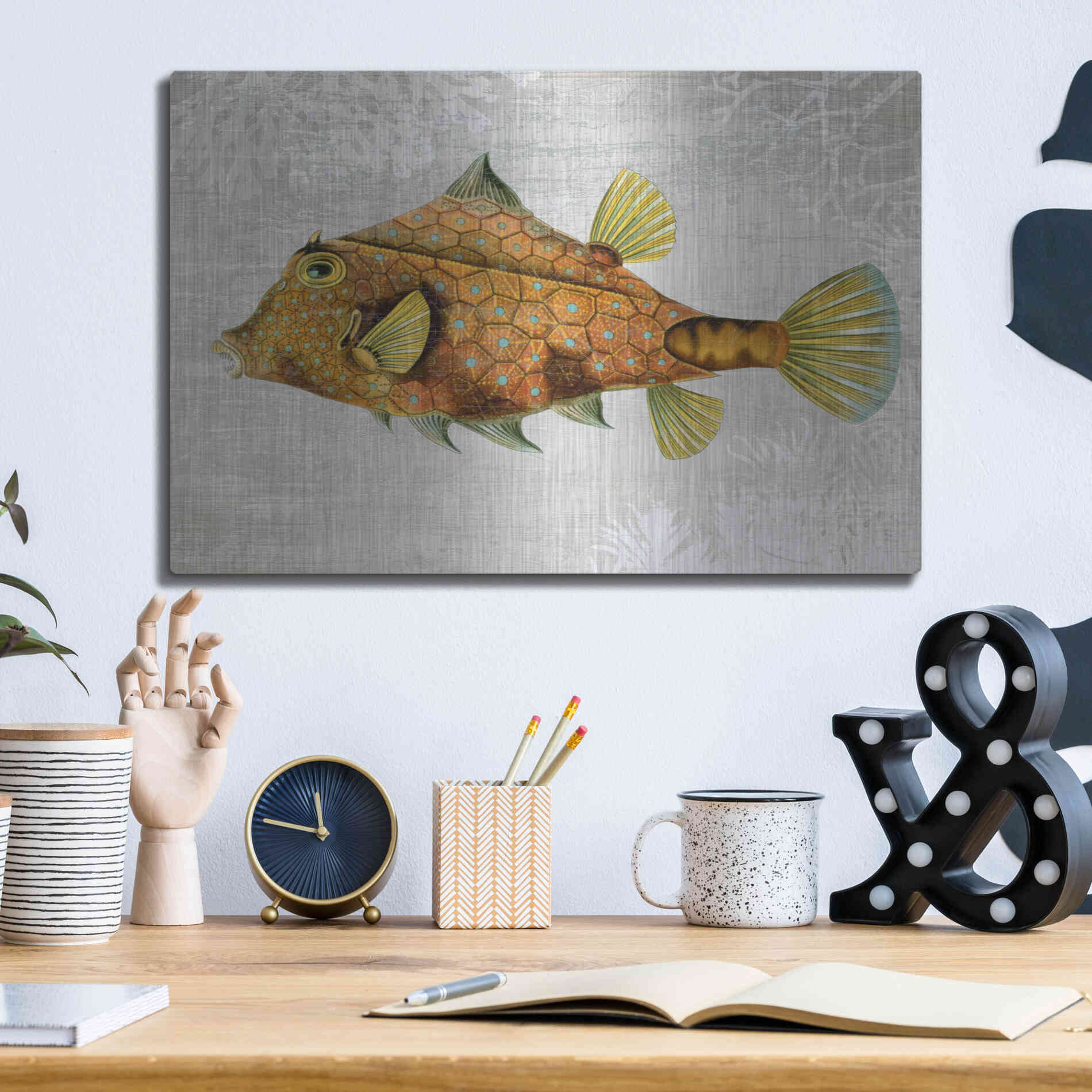Luxe Metal Art 'Gold Turret Fish' by Fab Funky Metal Wall Art,16x12