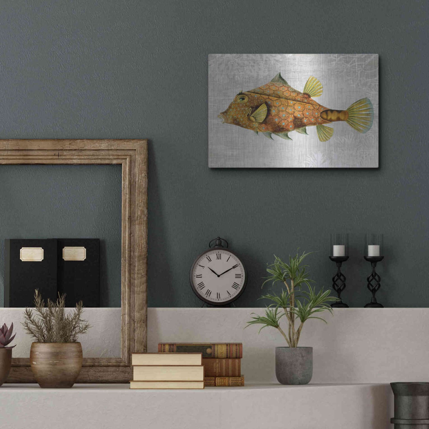 Luxe Metal Art 'Gold Turret Fish' by Fab Funky Metal Wall Art,16x12