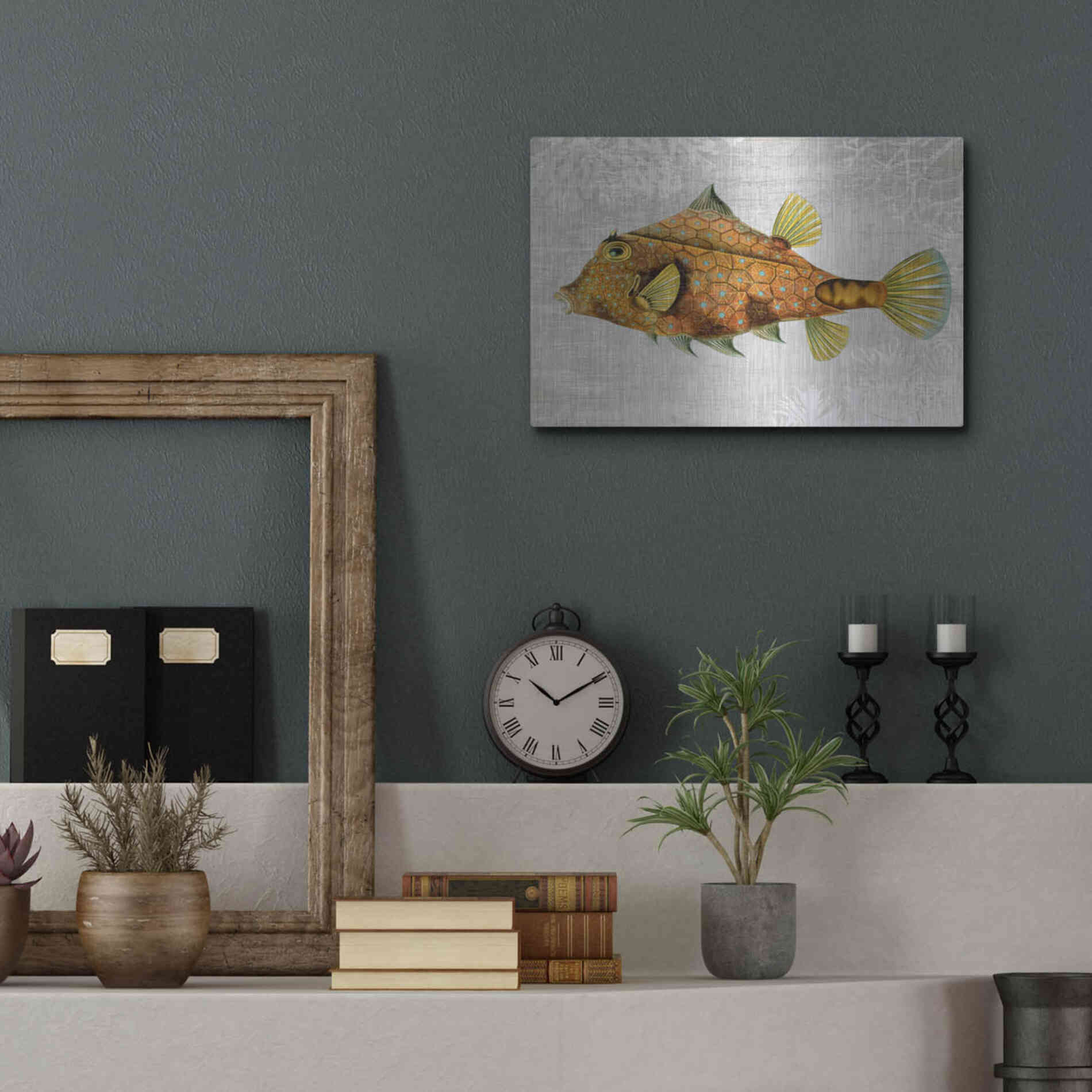 Luxe Metal Art 'Gold Turret Fish' by Fab Funky Metal Wall Art,16x12