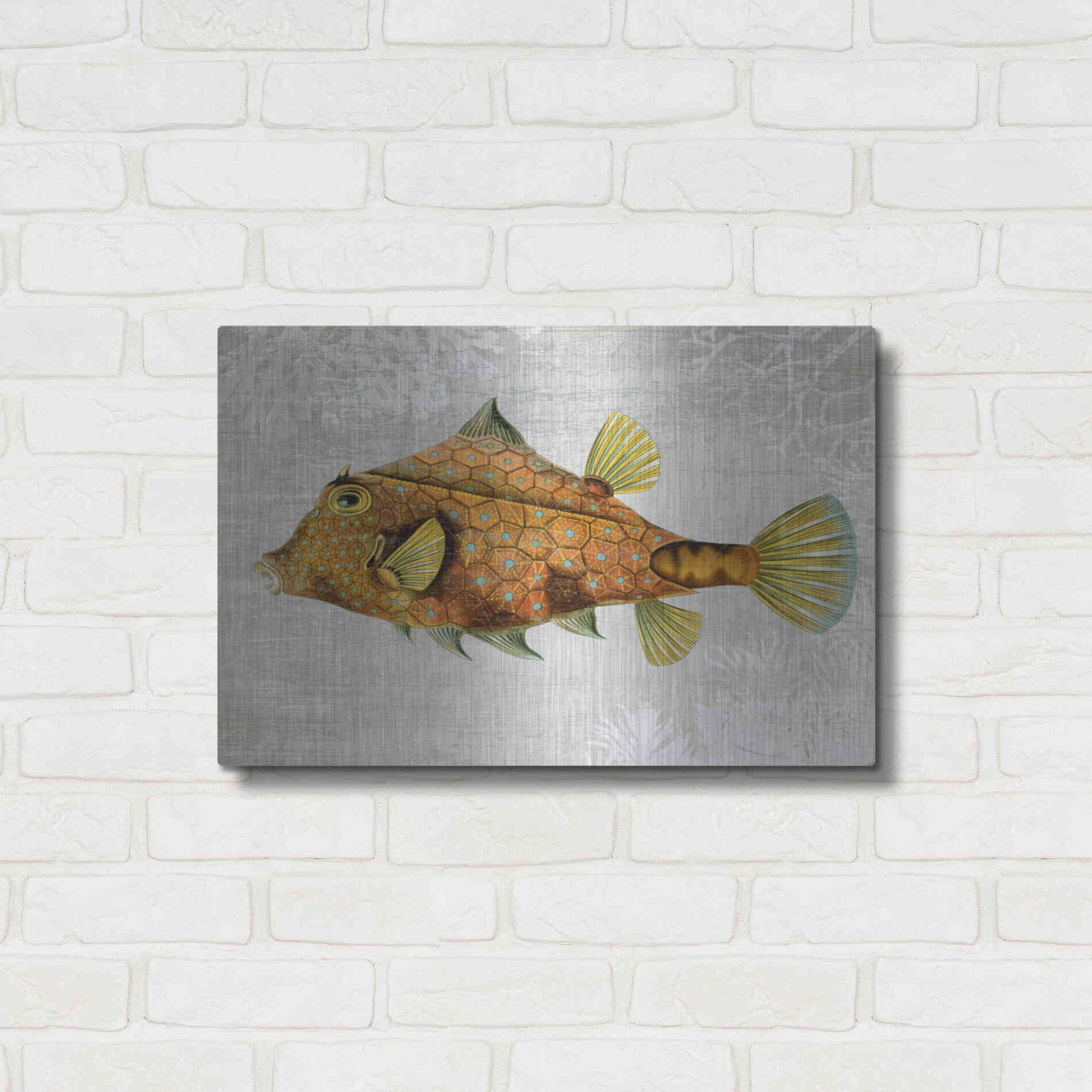 Luxe Metal Art 'Gold Turret Fish' by Fab Funky Metal Wall Art,24x16