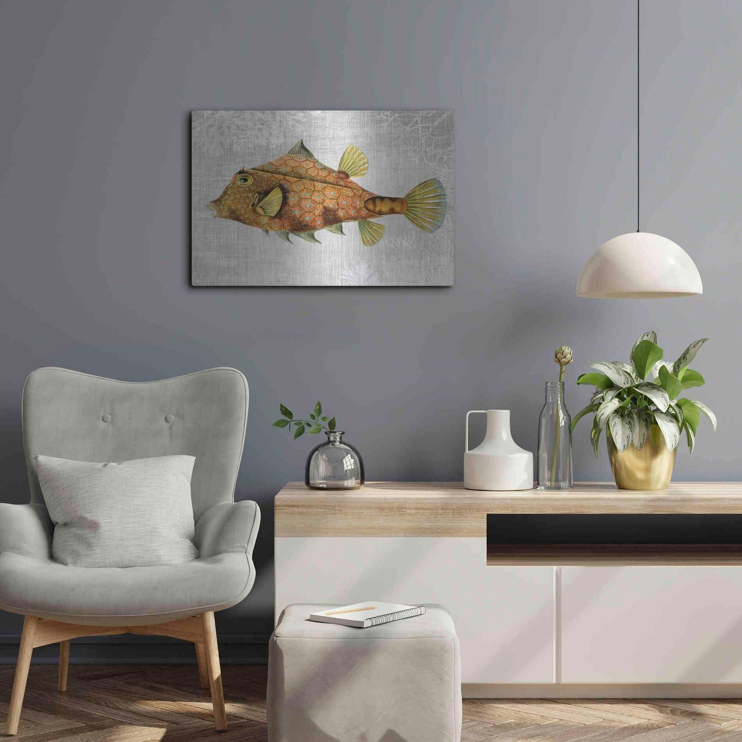 Luxe Metal Art 'Gold Turret Fish' by Fab Funky Metal Wall Art,24x16