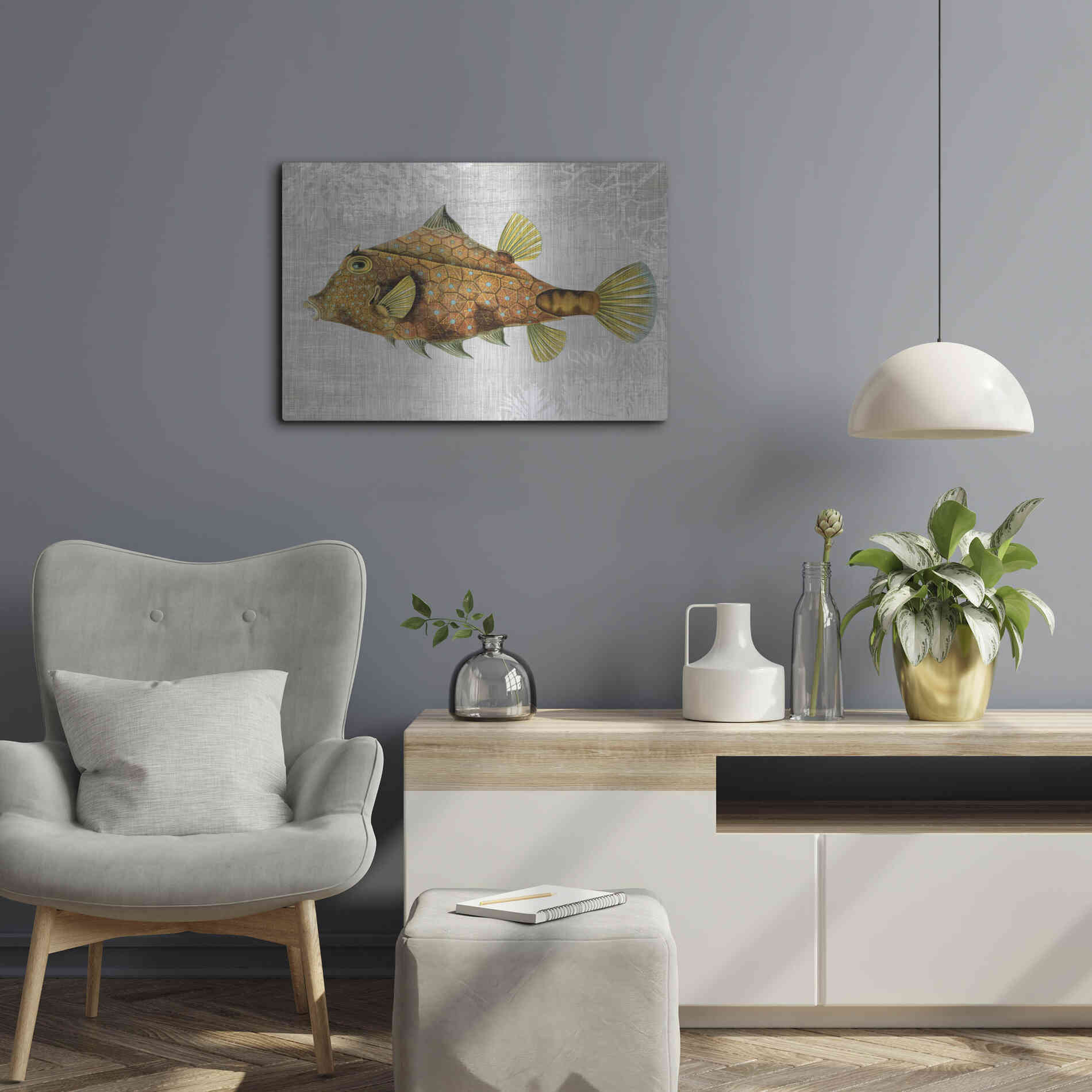 Luxe Metal Art 'Gold Turret Fish' by Fab Funky Metal Wall Art,24x16