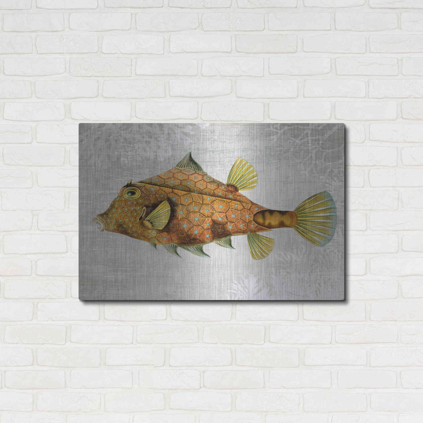 Luxe Metal Art 'Gold Turret Fish' by Fab Funky Metal Wall Art,36x24
