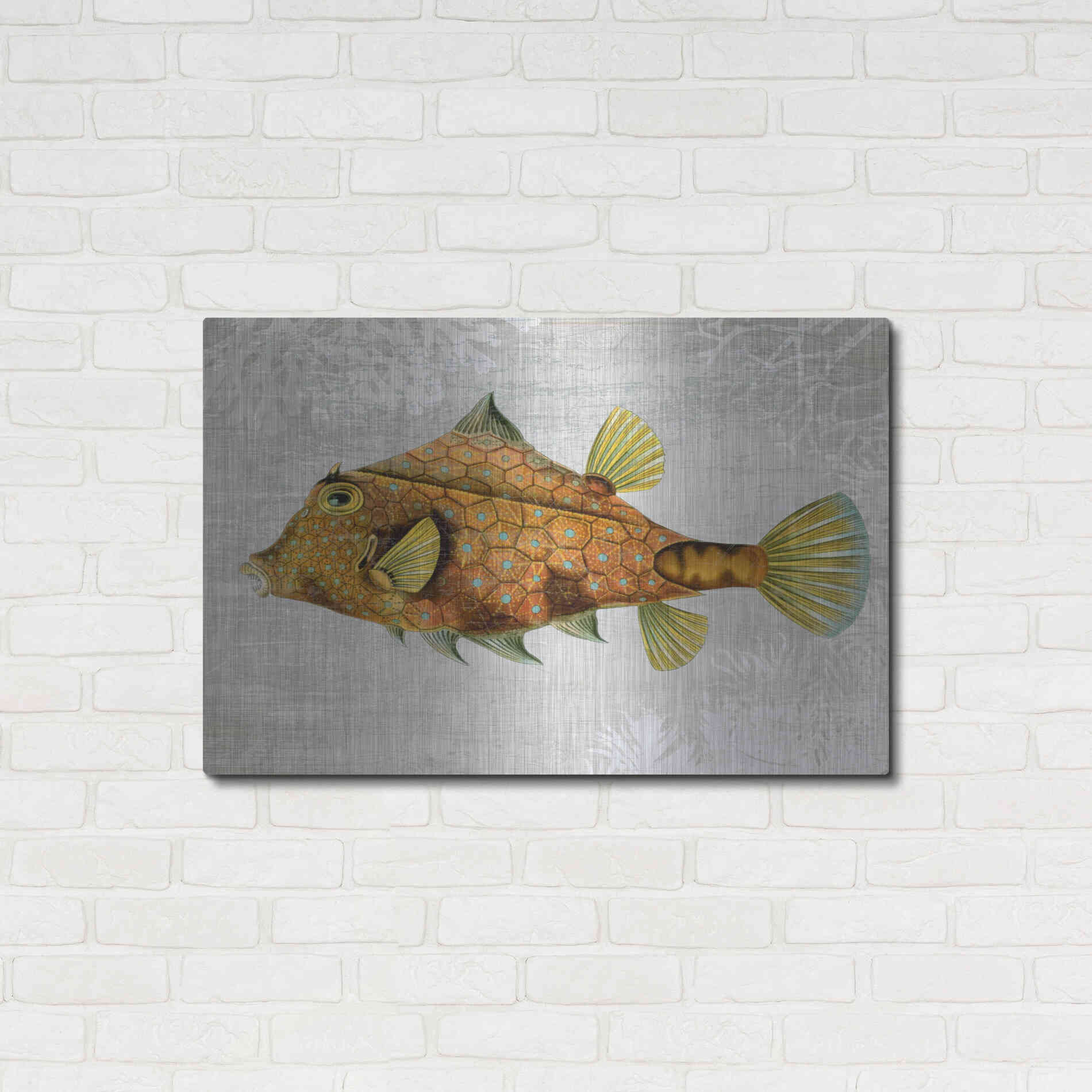 Luxe Metal Art 'Gold Turret Fish' by Fab Funky Metal Wall Art,36x24