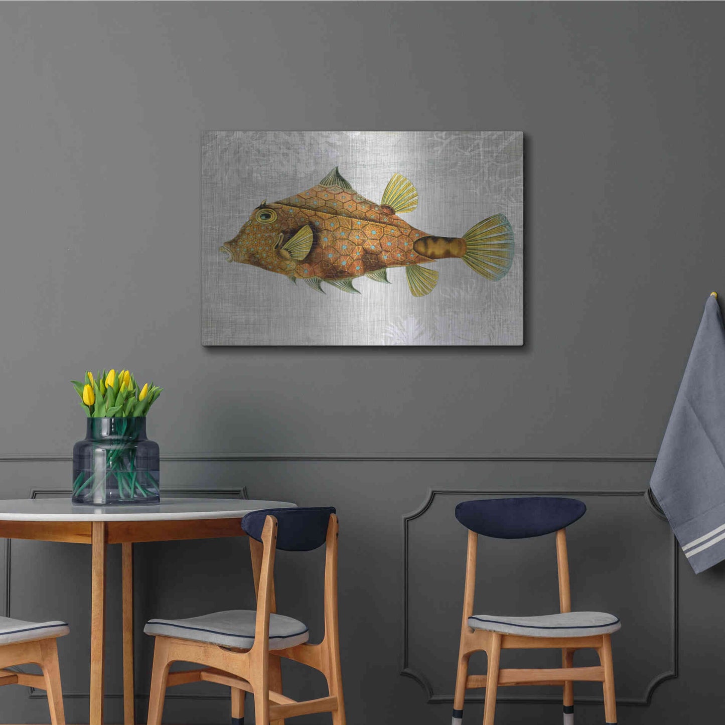 Luxe Metal Art 'Gold Turret Fish' by Fab Funky Metal Wall Art,36x24