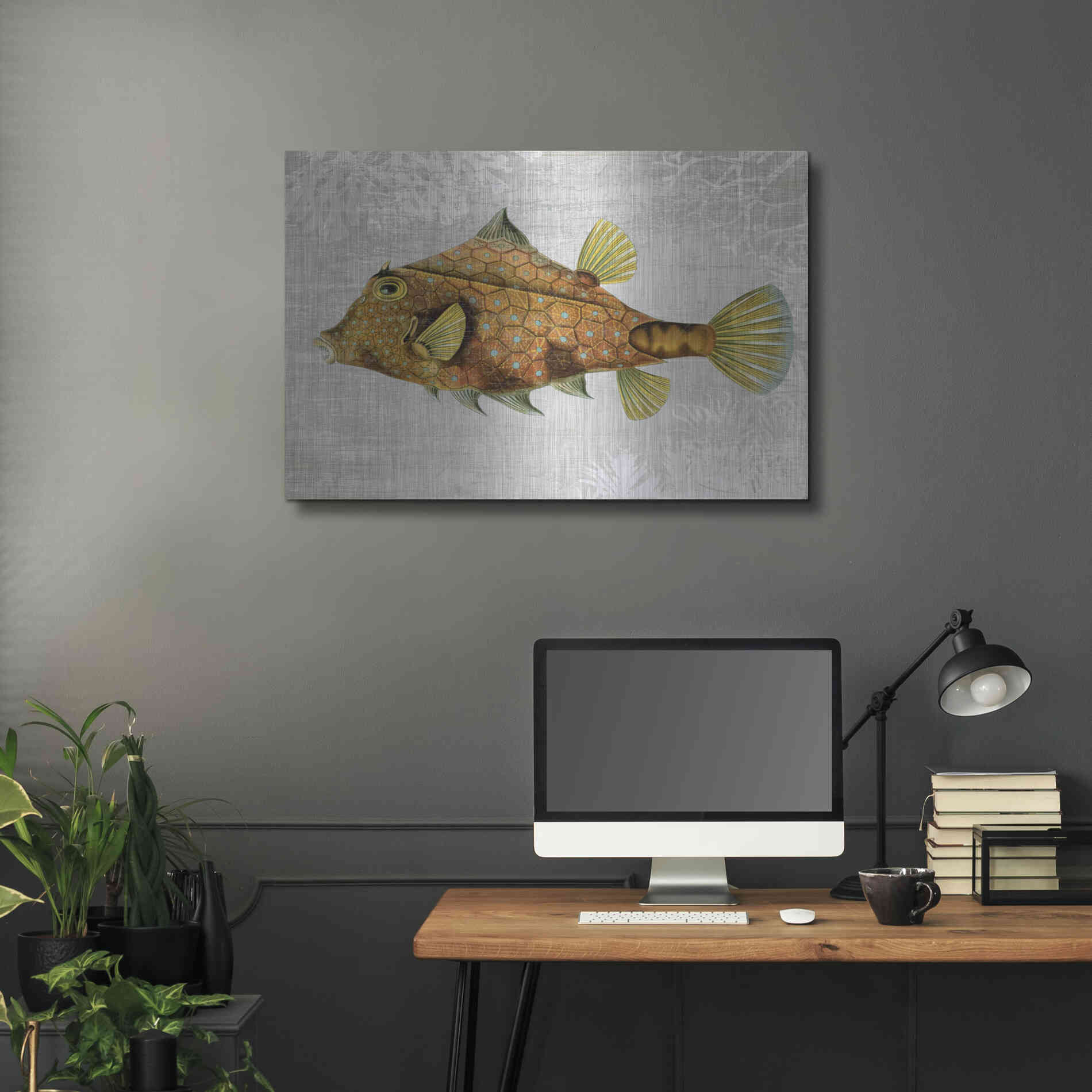 Luxe Metal Art 'Gold Turret Fish' by Fab Funky Metal Wall Art,36x24