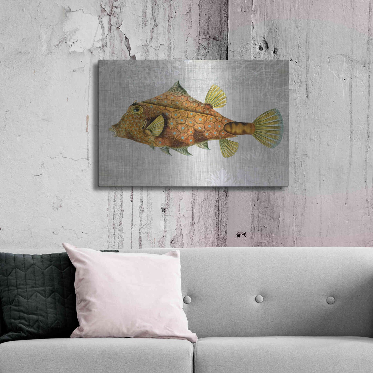 Luxe Metal Art 'Gold Turret Fish' by Fab Funky Metal Wall Art,36x24