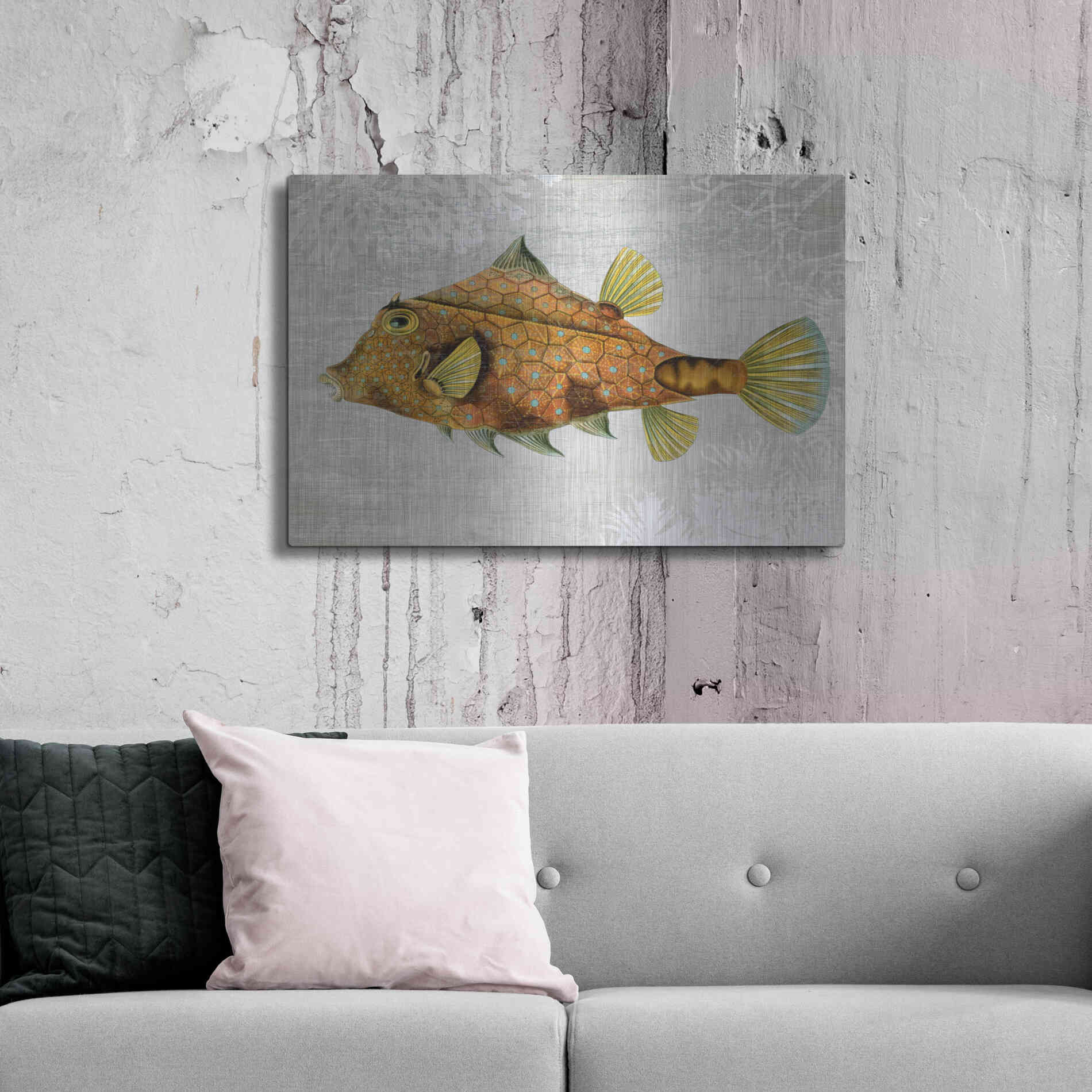 Luxe Metal Art 'Gold Turret Fish' by Fab Funky Metal Wall Art,36x24