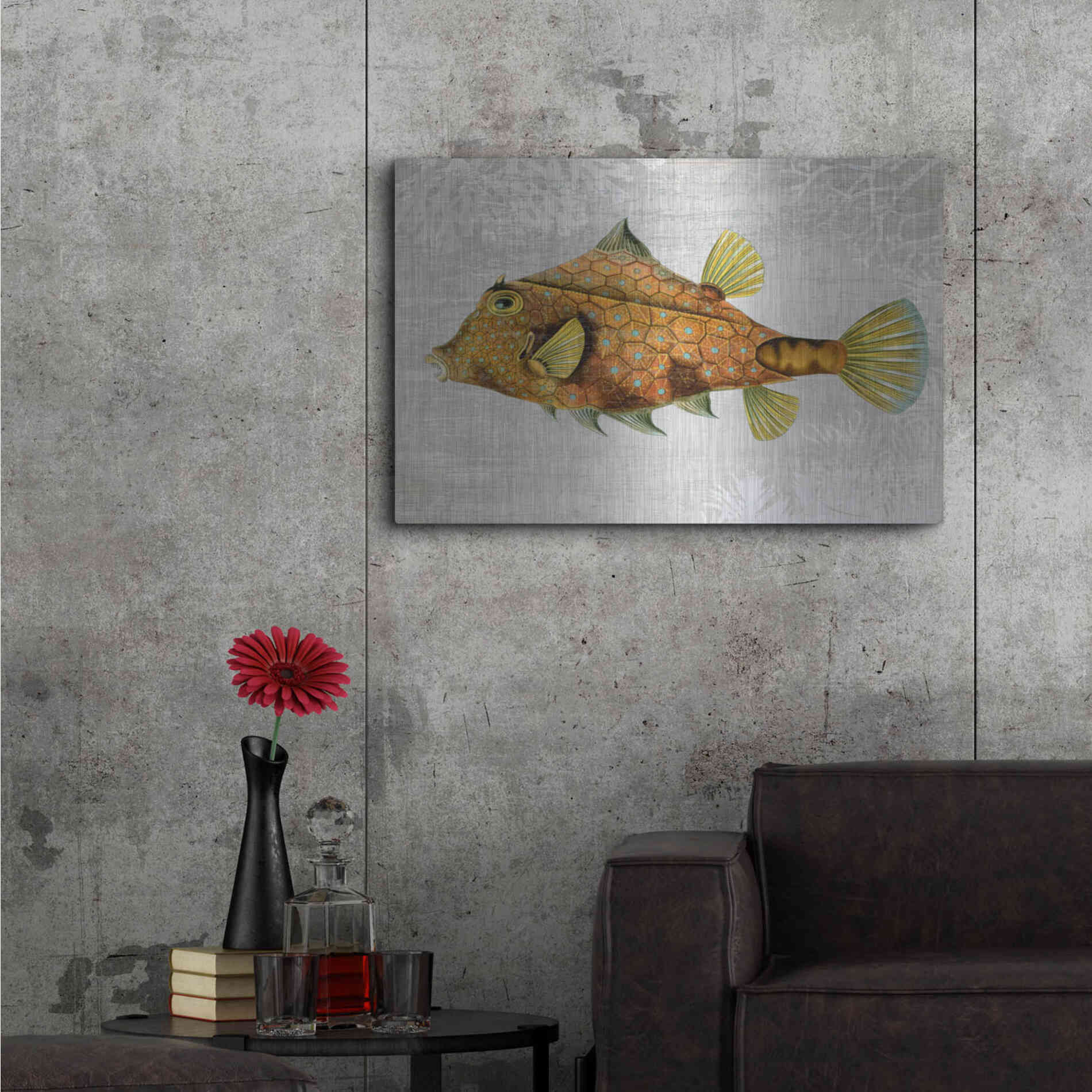 Luxe Metal Art 'Gold Turret Fish' by Fab Funky Metal Wall Art,36x24