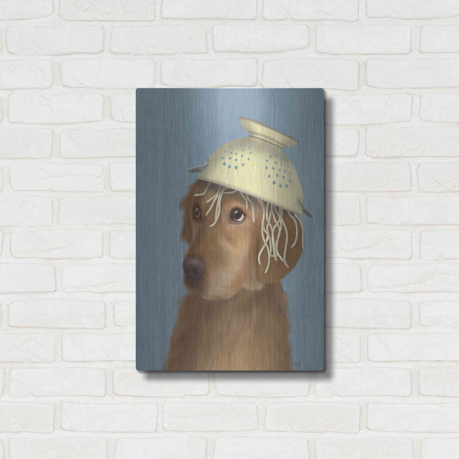 Luxe Metal Art 'Golden Retriever and Spaghetti' by Fab Funky Metal Wall Art,16x24