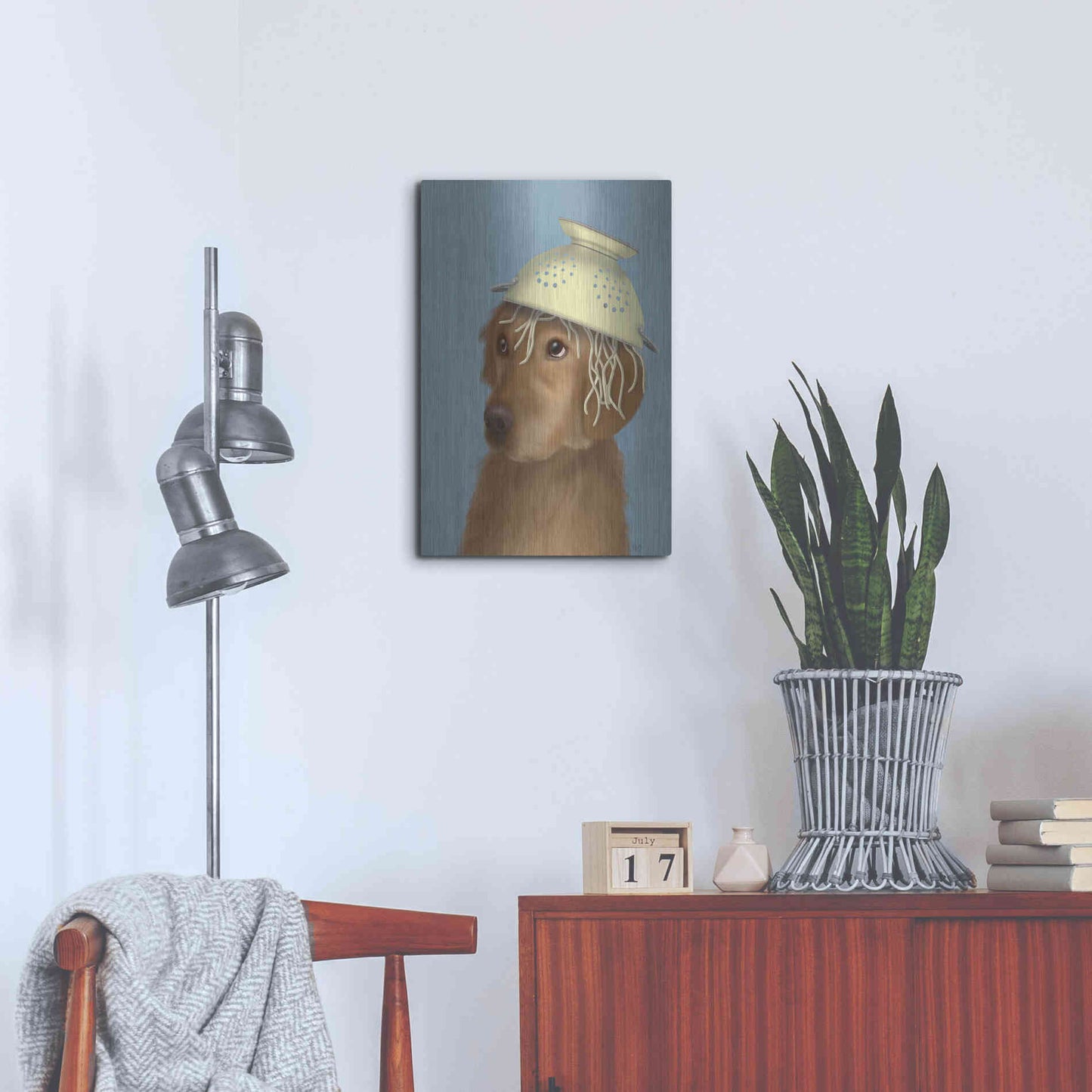 Luxe Metal Art 'Golden Retriever and Spaghetti' by Fab Funky Metal Wall Art,16x24