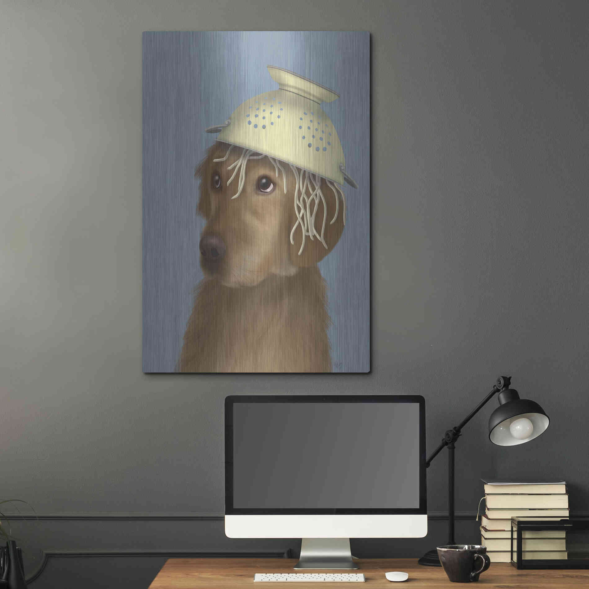 Luxe Metal Art 'Golden Retriever and Spaghetti' by Fab Funky Metal Wall Art,24x36