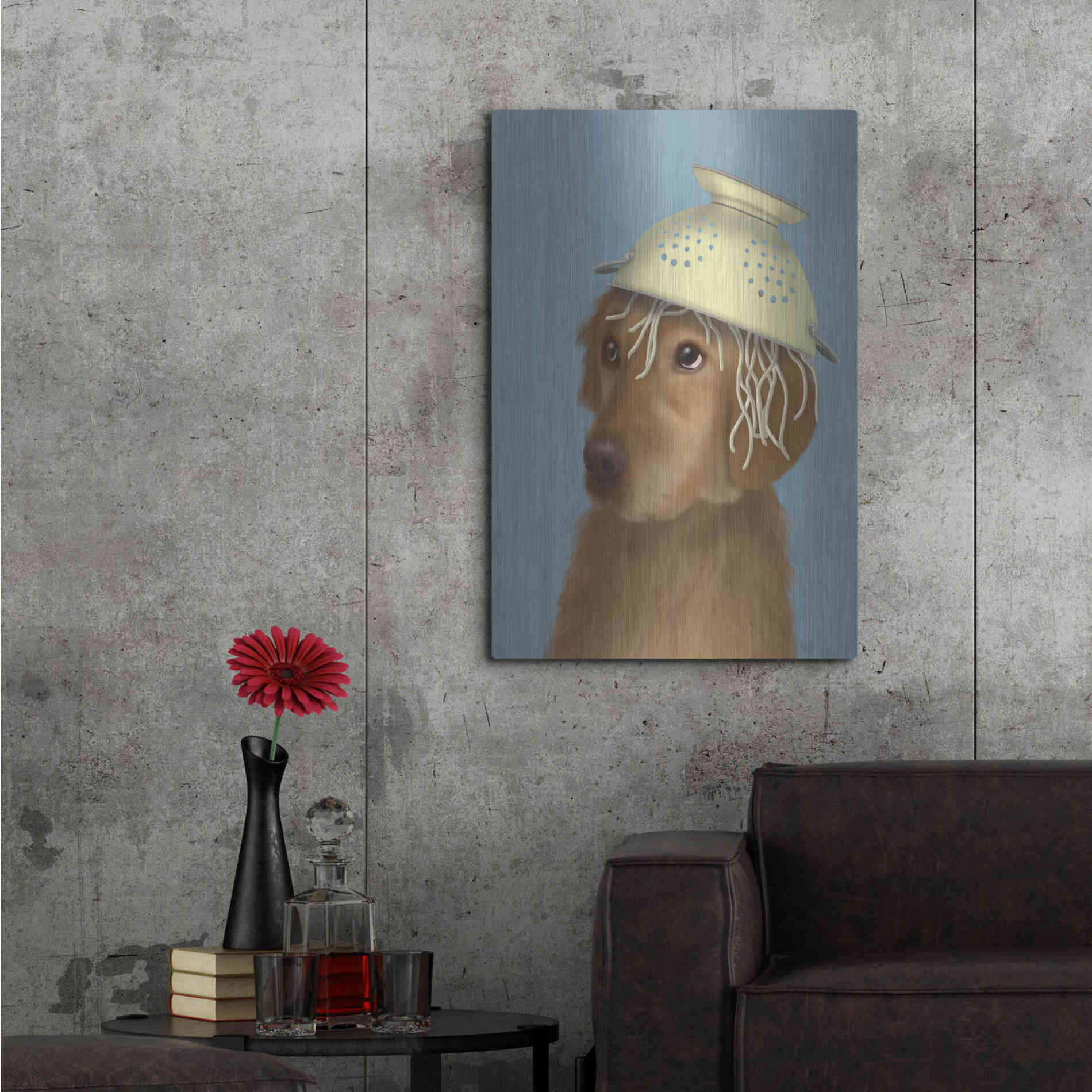 Luxe Metal Art 'Golden Retriever and Spaghetti' by Fab Funky Metal Wall Art,24x36