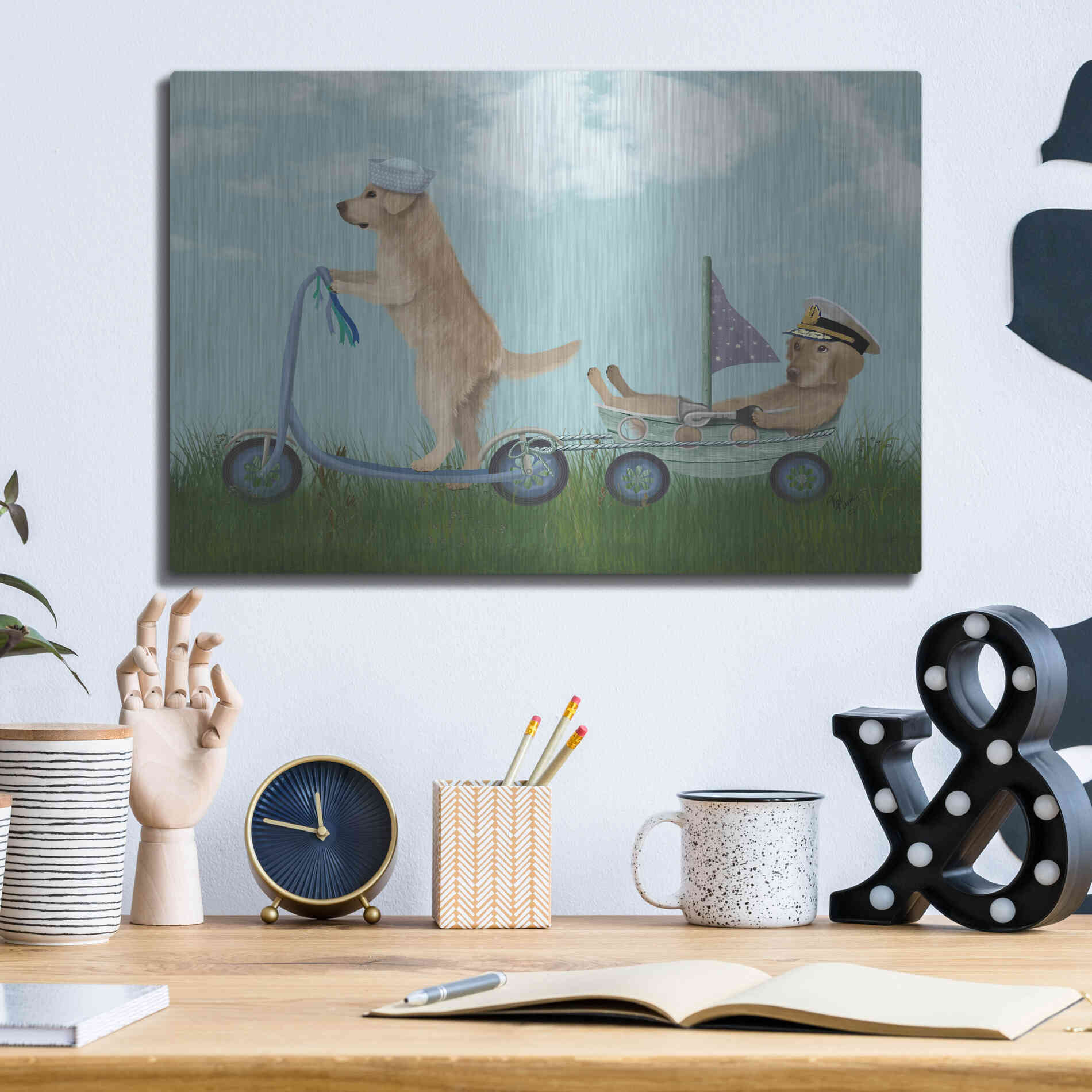 Luxe Metal Art 'Golden Retriever Scooter' by Fab Funky Metal Wall Art,16x12