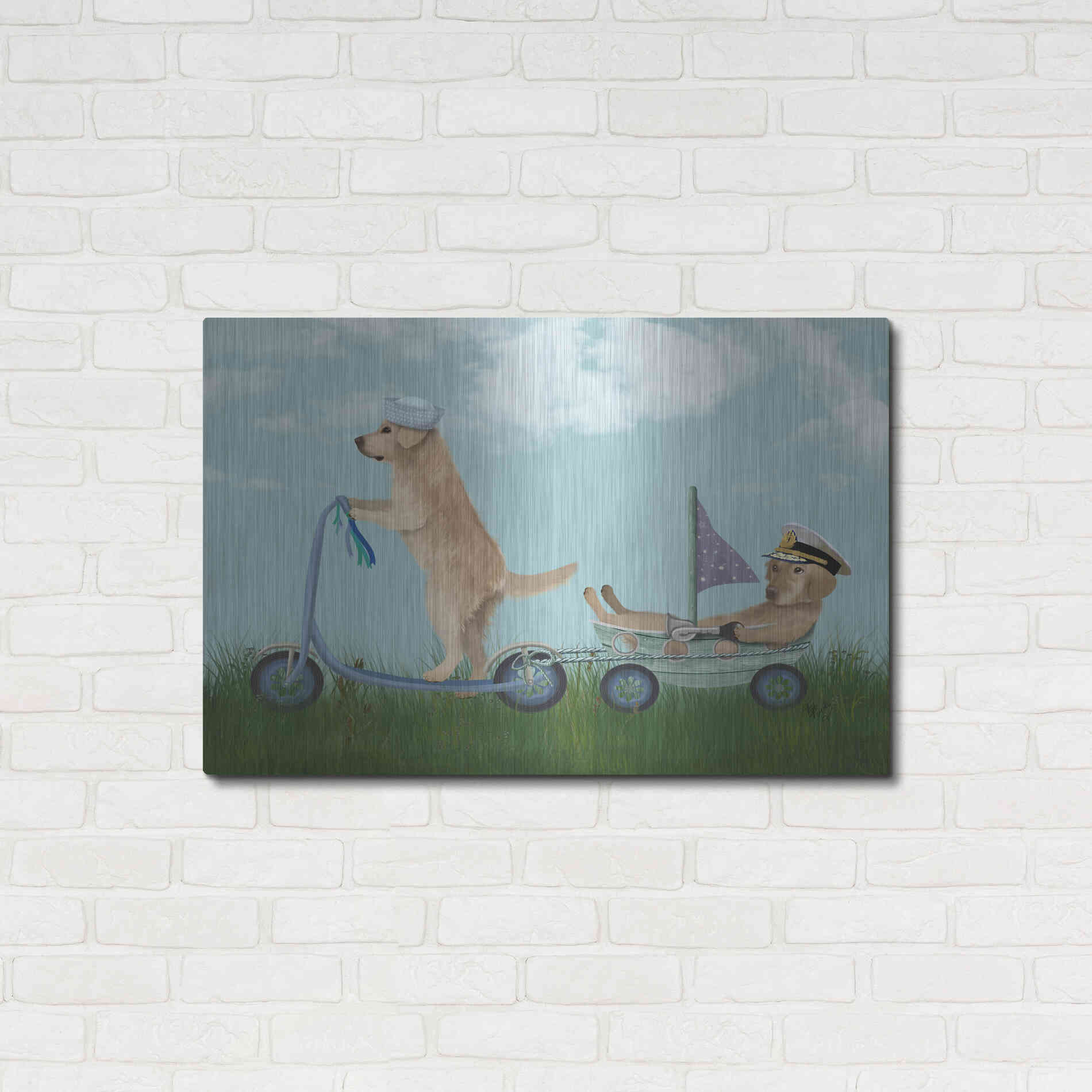 Luxe Metal Art 'Golden Retriever Scooter' by Fab Funky Metal Wall Art,36x24