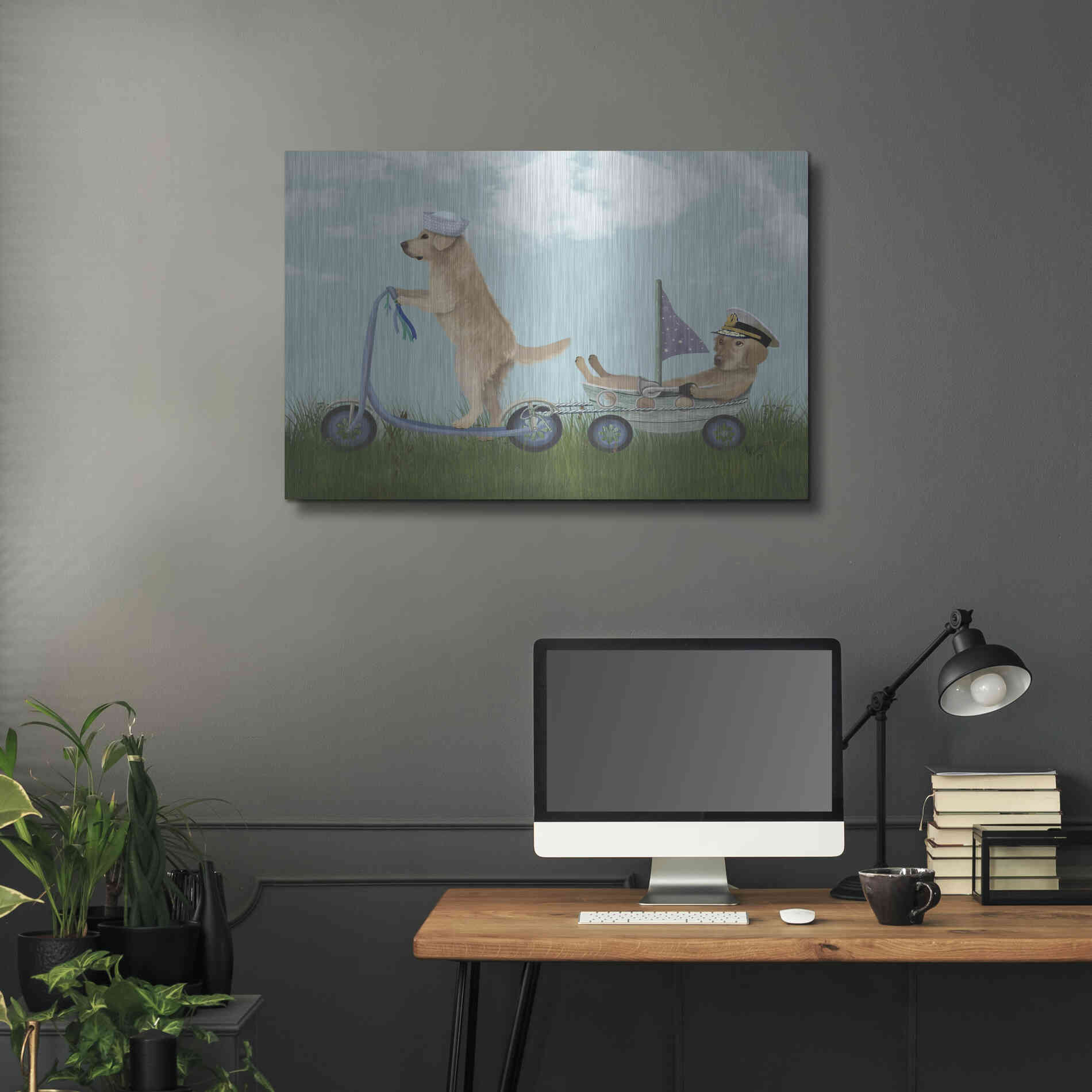 Luxe Metal Art 'Golden Retriever Scooter' by Fab Funky Metal Wall Art,36x24