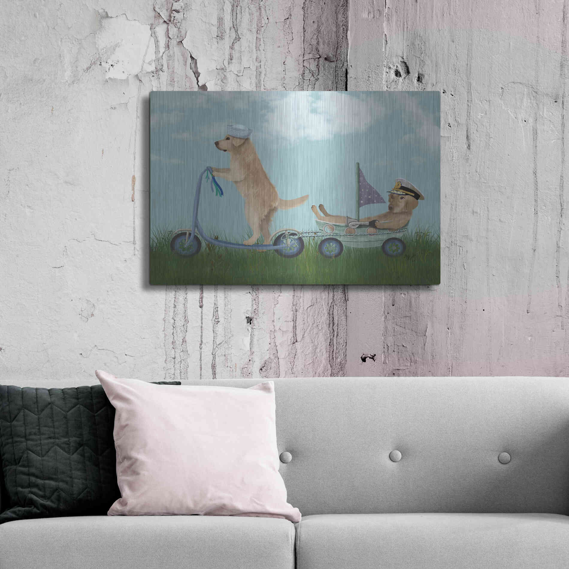 Luxe Metal Art 'Golden Retriever Scooter' by Fab Funky Metal Wall Art,36x24