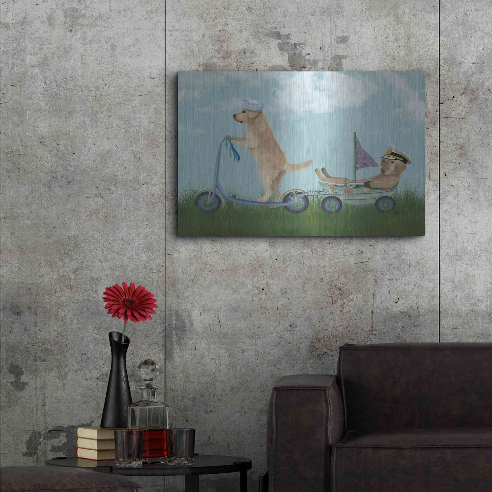 Luxe Metal Art 'Golden Retriever Scooter' by Fab Funky Metal Wall Art,36x24