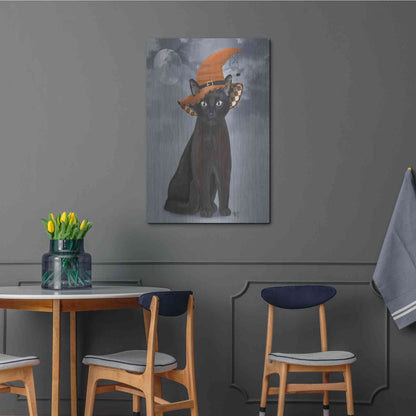 Luxe Metal Art 'Halloween Black Cat in Witches Hat' by Fab Funky Metal Wall Art,24x36