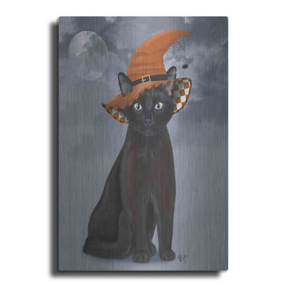 Luxe Metal Art 'Halloween Black Cat in Witches Hat' by Fab Funky Metal Wall Art