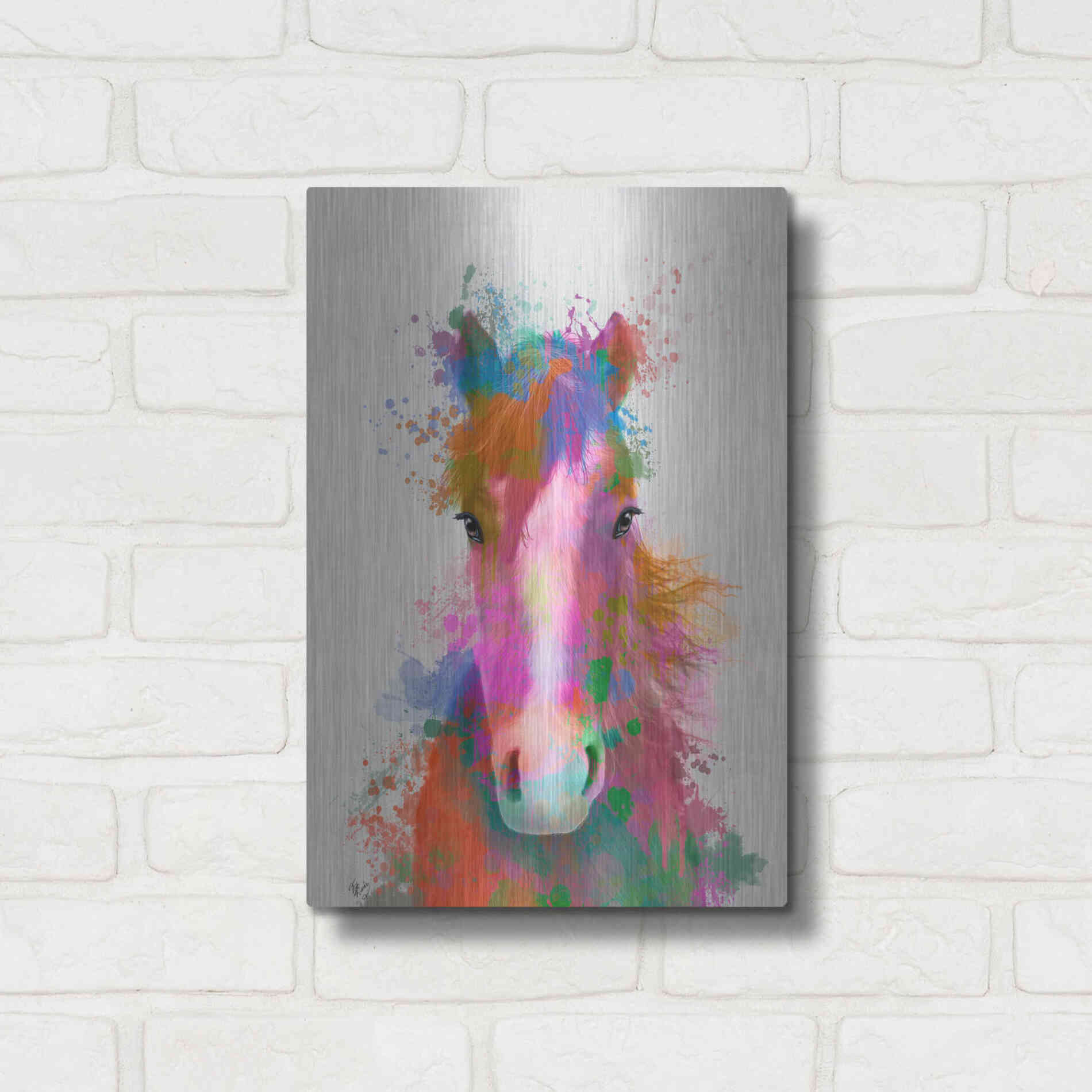 Luxe Metal Art 'Horse Portrait 2 Rainbow Splash' by Fab Funky Metal Wall Art,12x16