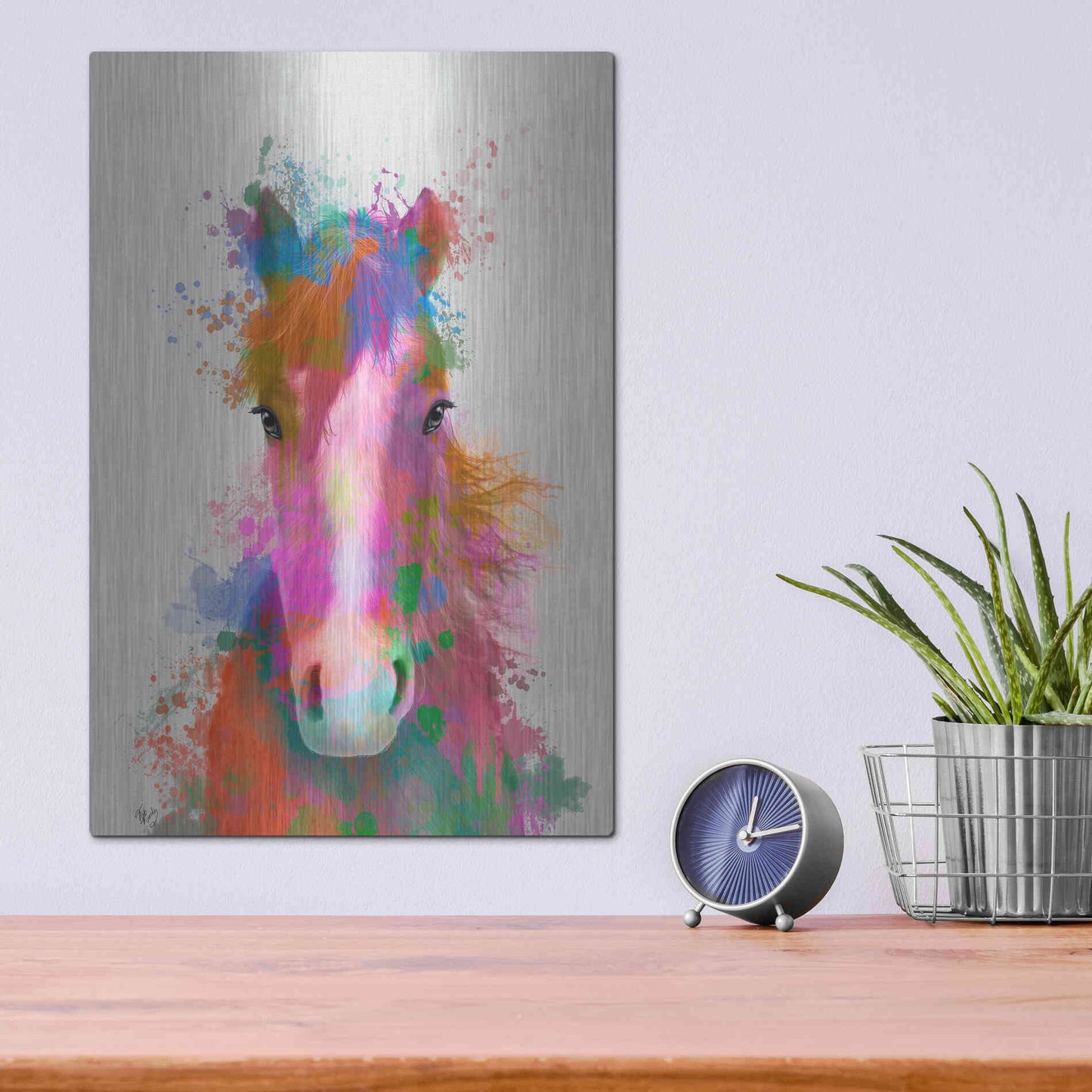 Luxe Metal Art 'Horse Portrait 2 Rainbow Splash' by Fab Funky Metal Wall Art,12x16