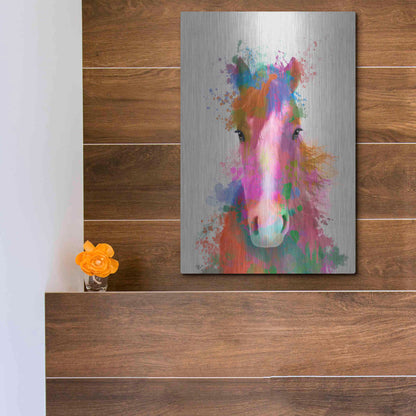 Luxe Metal Art 'Horse Portrait 2 Rainbow Splash' by Fab Funky Metal Wall Art,12x16