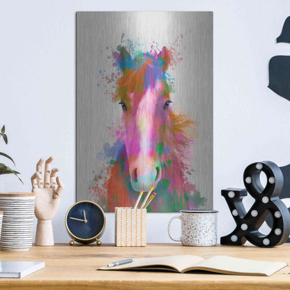 Luxe Metal Art 'Horse Portrait 2 Rainbow Splash' by Fab Funky Metal Wall Art,12x16