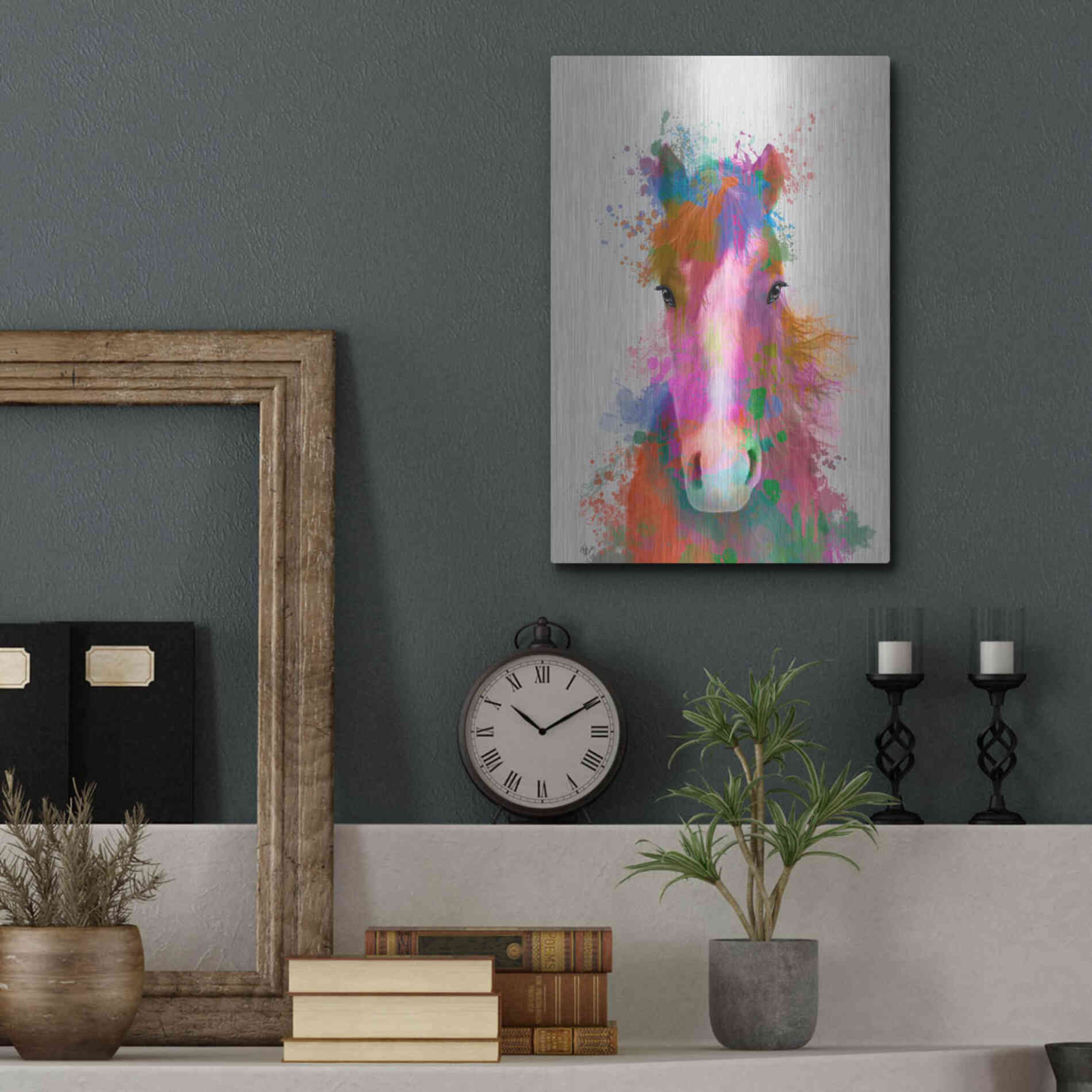 Luxe Metal Art 'Horse Portrait 2 Rainbow Splash' by Fab Funky Metal Wall Art,12x16