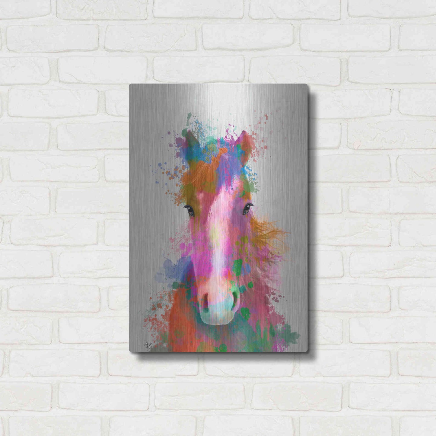 Luxe Metal Art 'Horse Portrait 2 Rainbow Splash' by Fab Funky Metal Wall Art,16x24