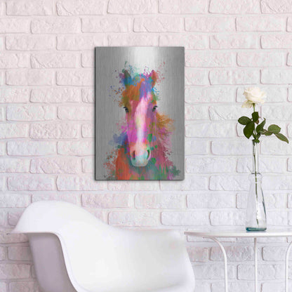 Luxe Metal Art 'Horse Portrait 2 Rainbow Splash' by Fab Funky Metal Wall Art,16x24