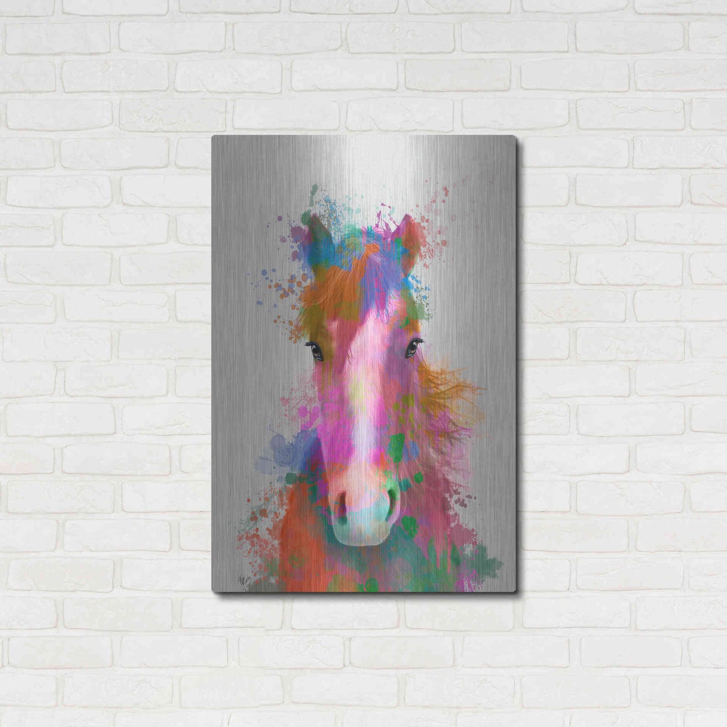 Luxe Metal Art 'Horse Portrait 2 Rainbow Splash' by Fab Funky Metal Wall Art,24x36