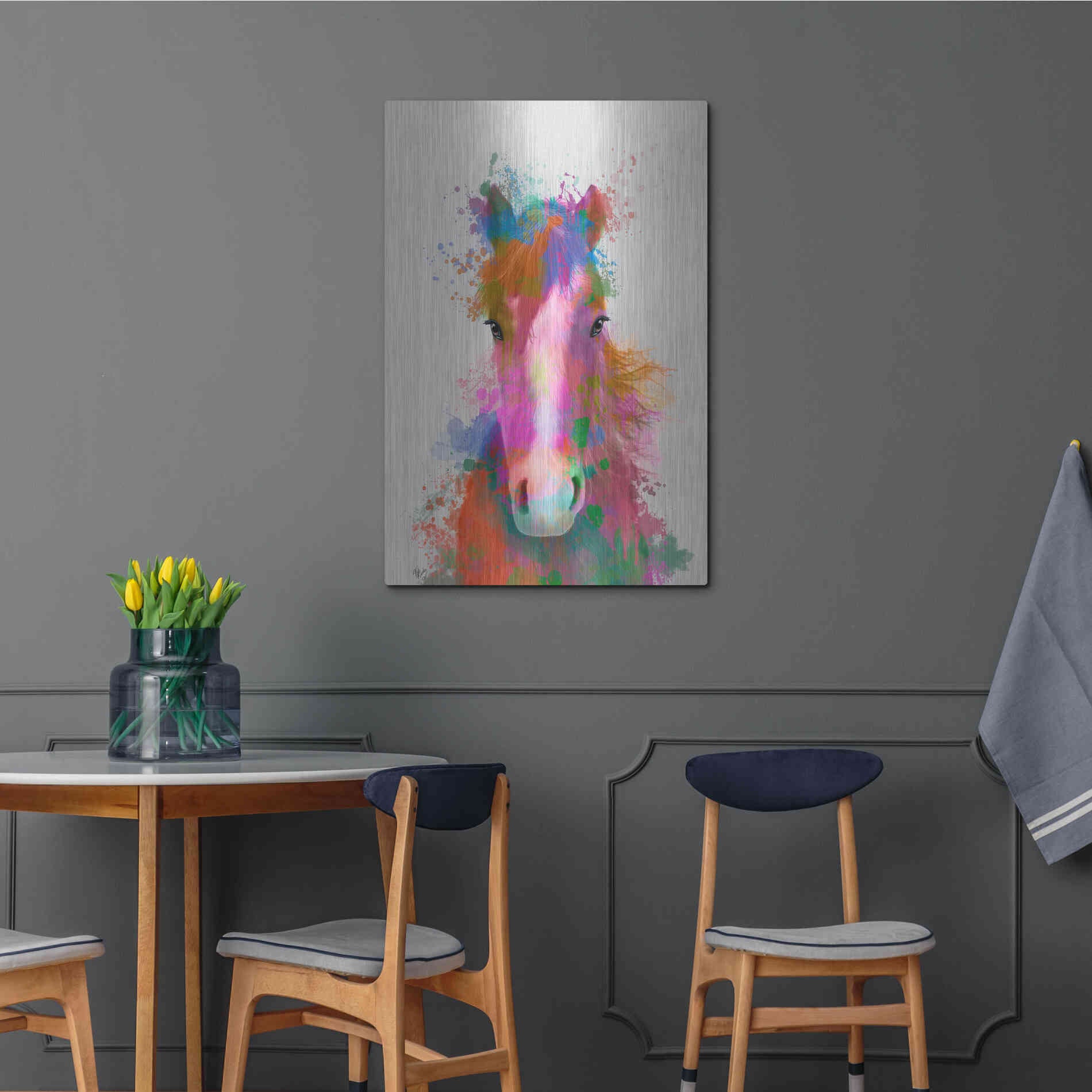 Luxe Metal Art 'Horse Portrait 2 Rainbow Splash' by Fab Funky Metal Wall Art,24x36